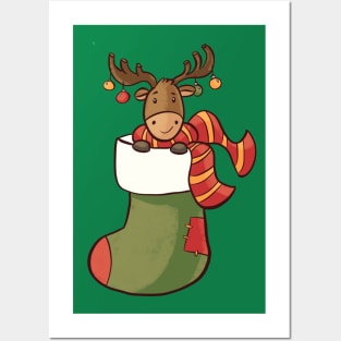 Christmas Stocking X-Mas Pajama Who Loves Reindeer In Socks Posters and Art